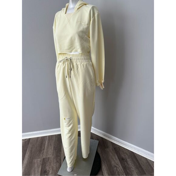 NWT For Love & Lemons Cropped Hoodie & Sweatpant 2Pc Tracksuit Set Yellow XXS - Picture 6 of 14